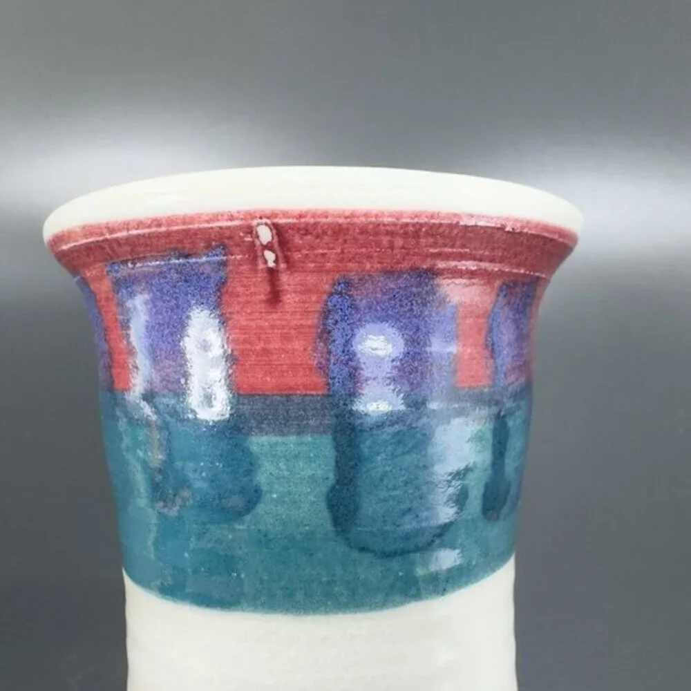 Vintage Hand Made Stoneware Pottery Vase Vessel‎ Artist Signed Hand Glazed VTG